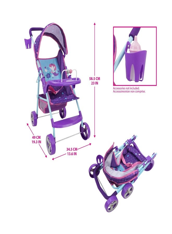 509 Crew : Mermaid Doll Stroller - Kids Pretend Play, Canopy & Cup Holder, Easy Fold Storage & Travel, Fits Dolls Up to 21', Ages 3+ (T715028) - Image 4